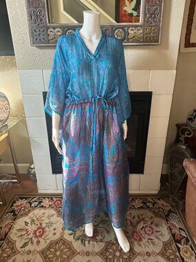 purple paisley blue Kaftan Mumu Maxi Dress Blue Mrs Roper One Size